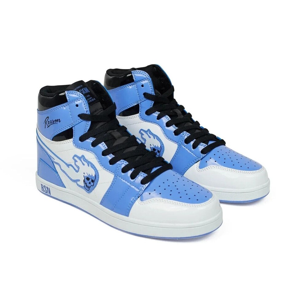 Reason High Top Sneakers Men’s 10 Flaming Skull Light Blue White Black